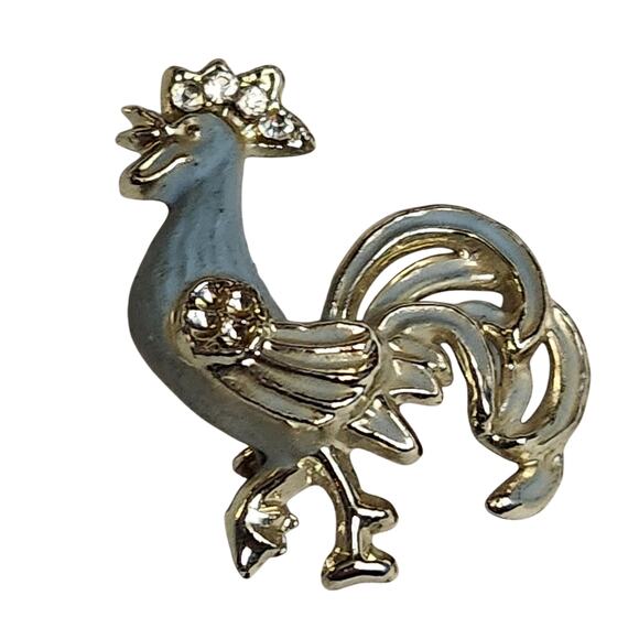Vintage Jewelry - Vtg 1950s Blue Enamel Rooster Scatter  Pin Brooch